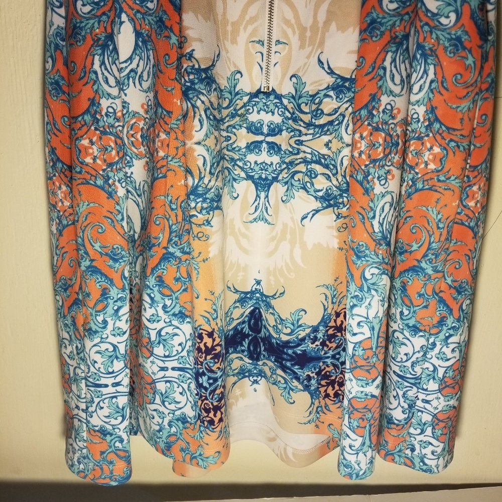 Scuba Fit And Flare Dress Orange White blue Taupe - Picture 4 of 8